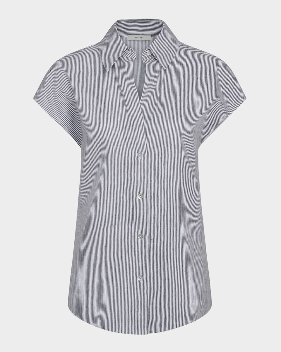 Ticking Stripe Cap-Sleeve Blous